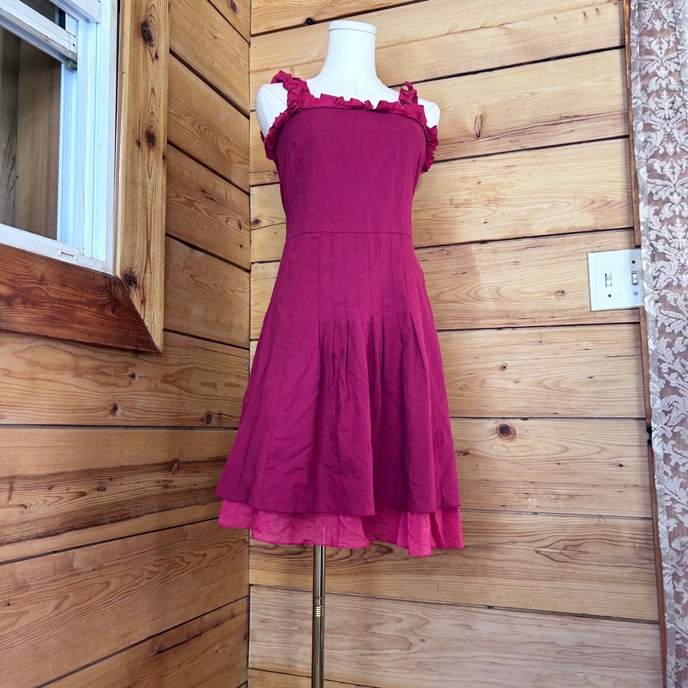 Max & Co. Ruffle Strap Pleated Mini Dress Womens Size 2 Magenta Pink Max Mara